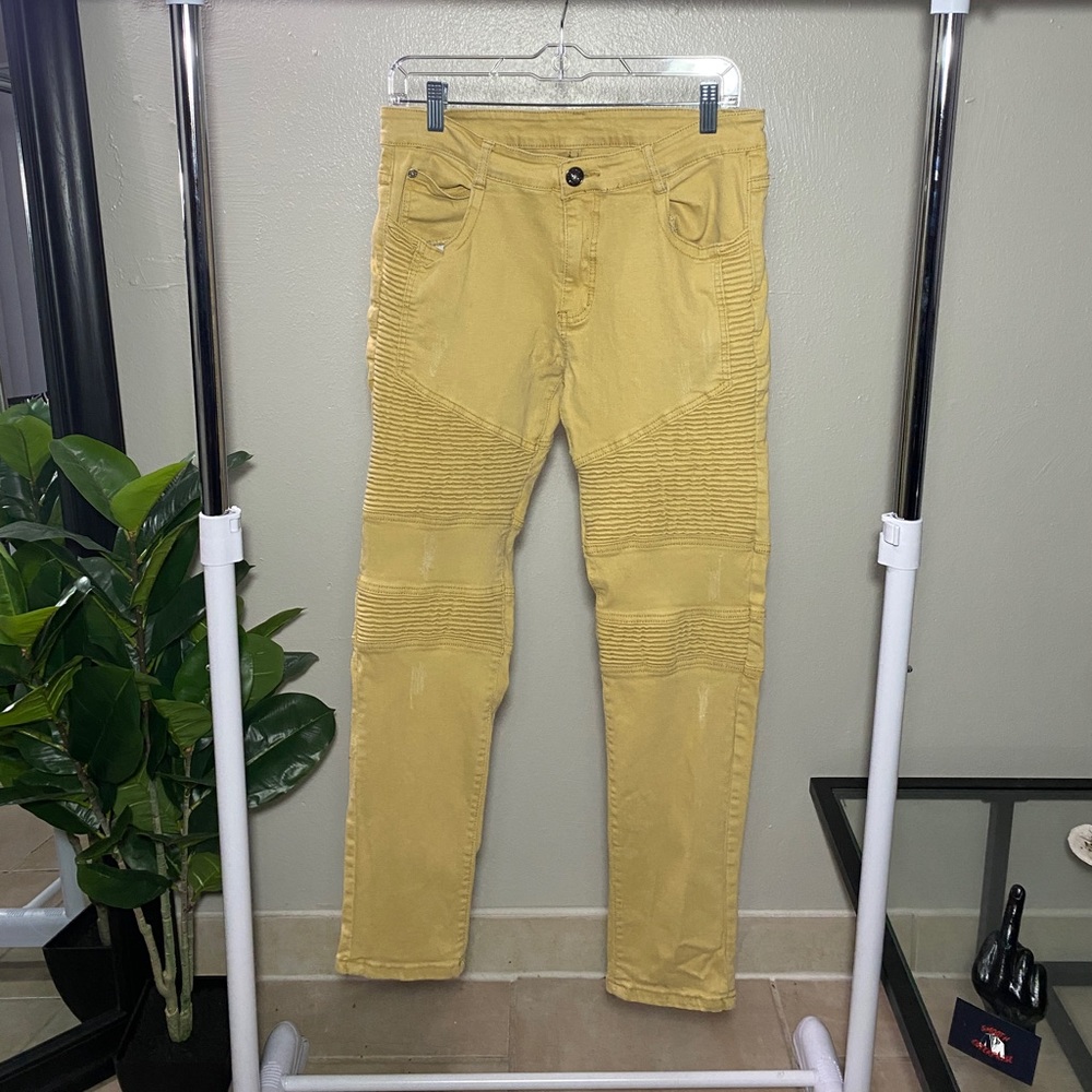 Khaki Tan Cream Vintage Skinny Distressed Pants Jeans